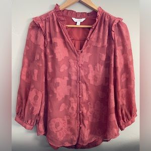 LC Lauren Conrad Button Front Ruffle Button Blouse